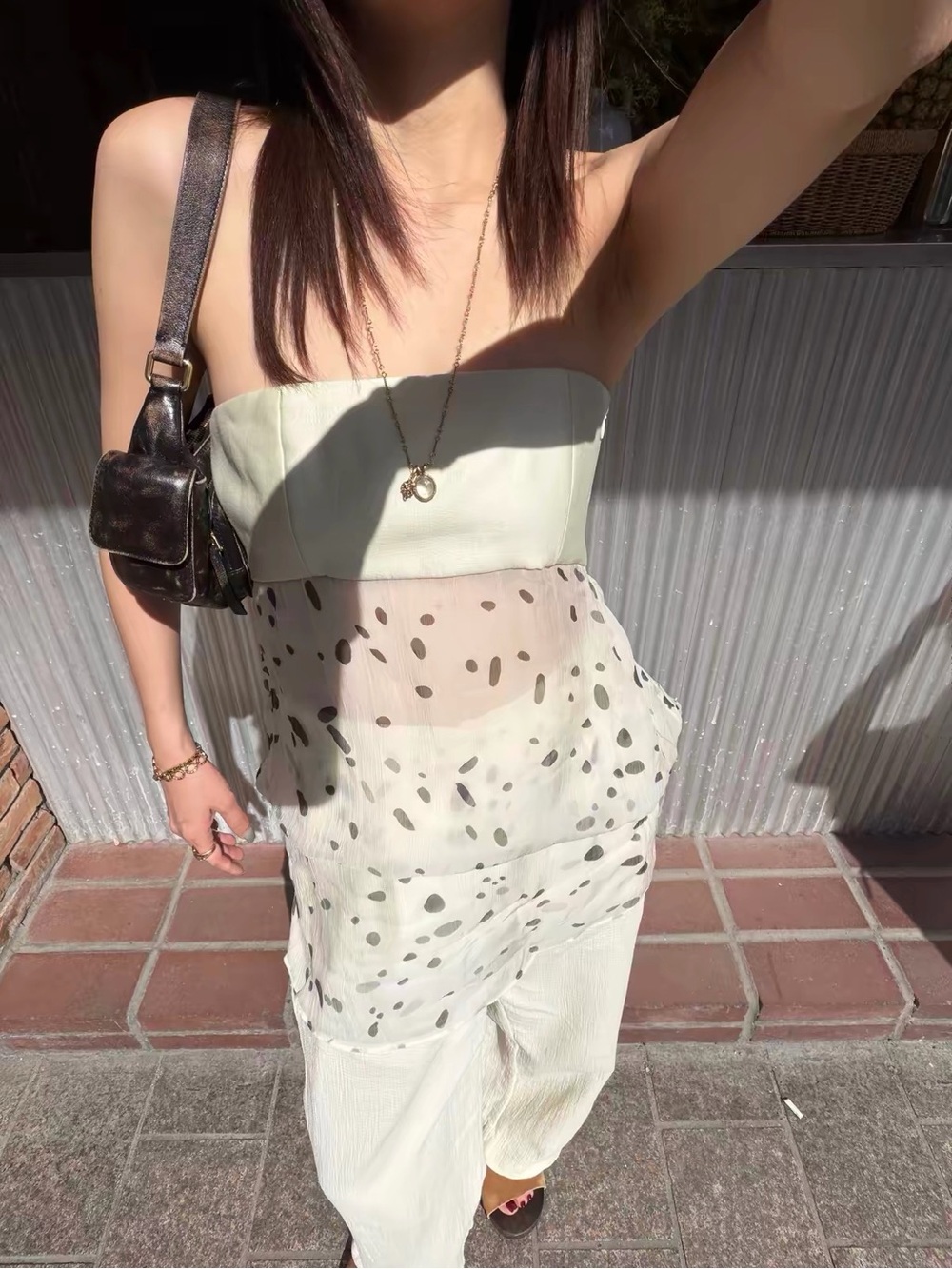 Strapless Cream Polka-Dot Sheer Tunic Top